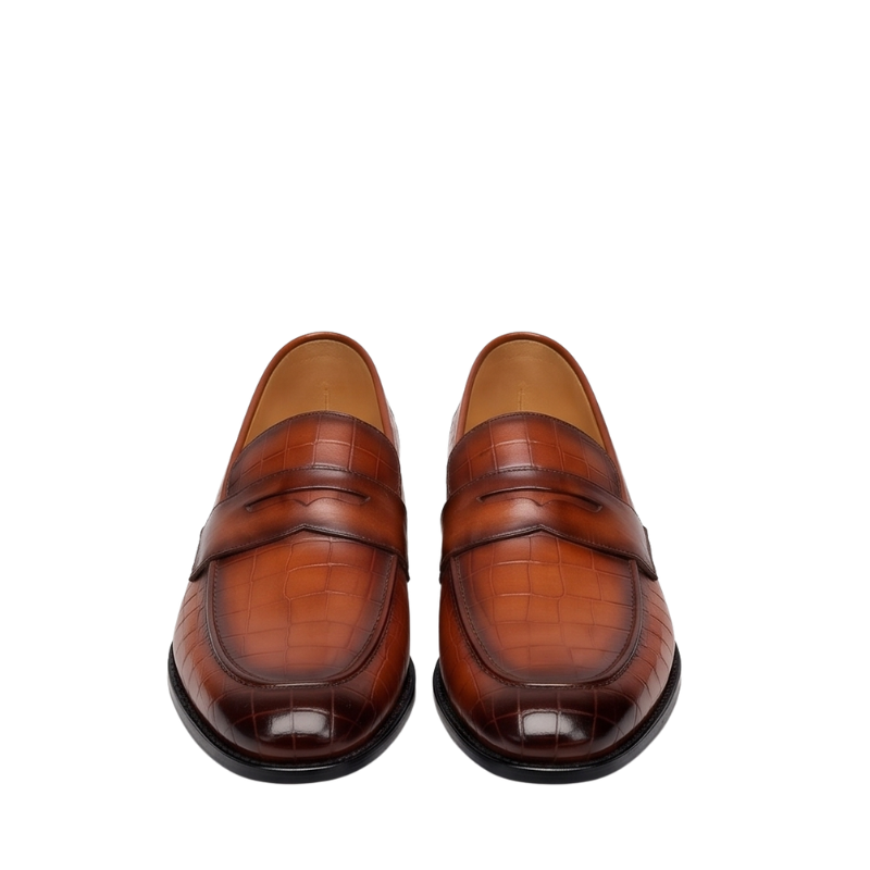 Ashton Classic Croco Penny Loafers