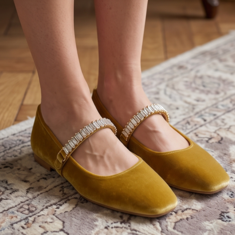 Aurelia Crystal Strap Mary Jane Flats