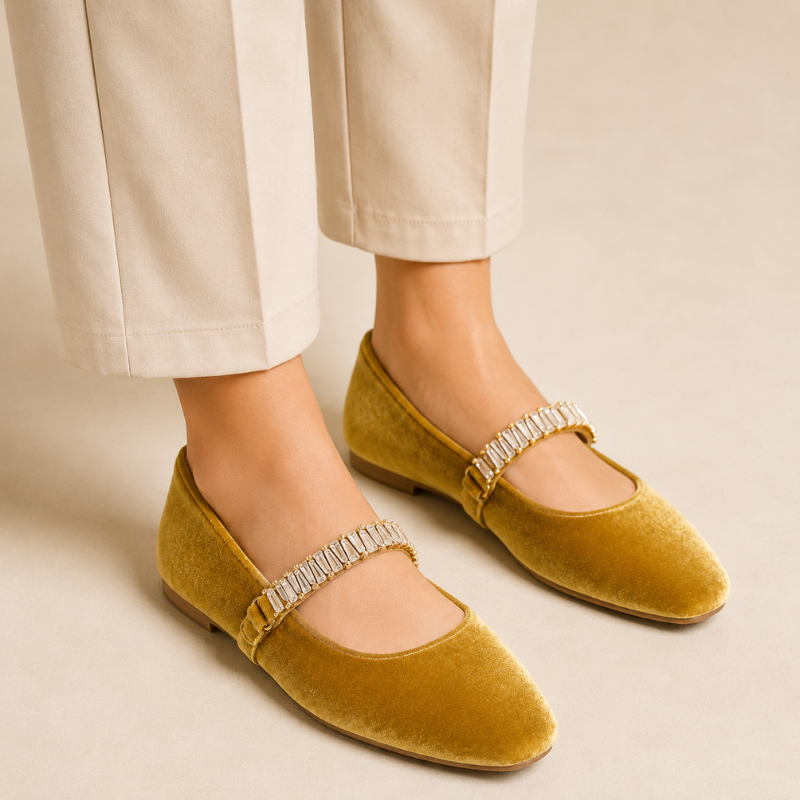 Aurelia Crystal Strap Mary Jane Flats