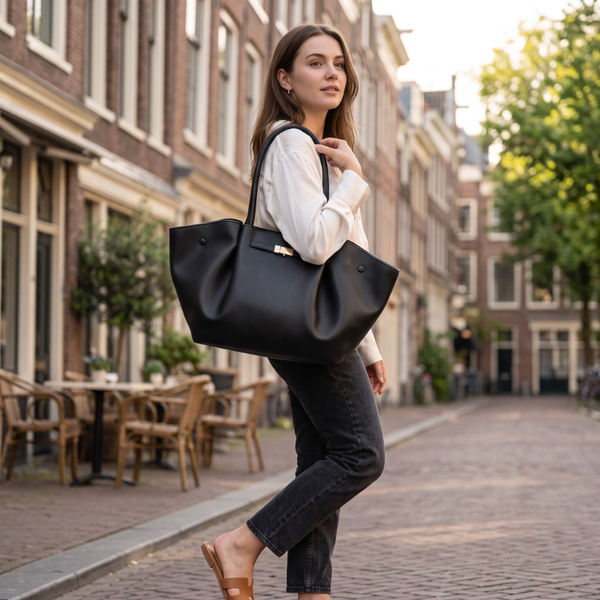 Aurelia Winged Leather Tote Bag - Black