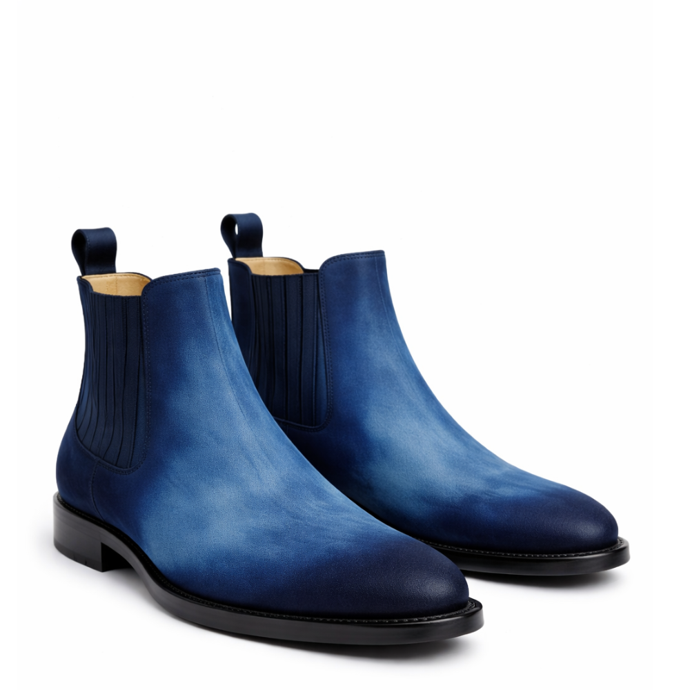 Azure Patina Leather Chelsea Boots