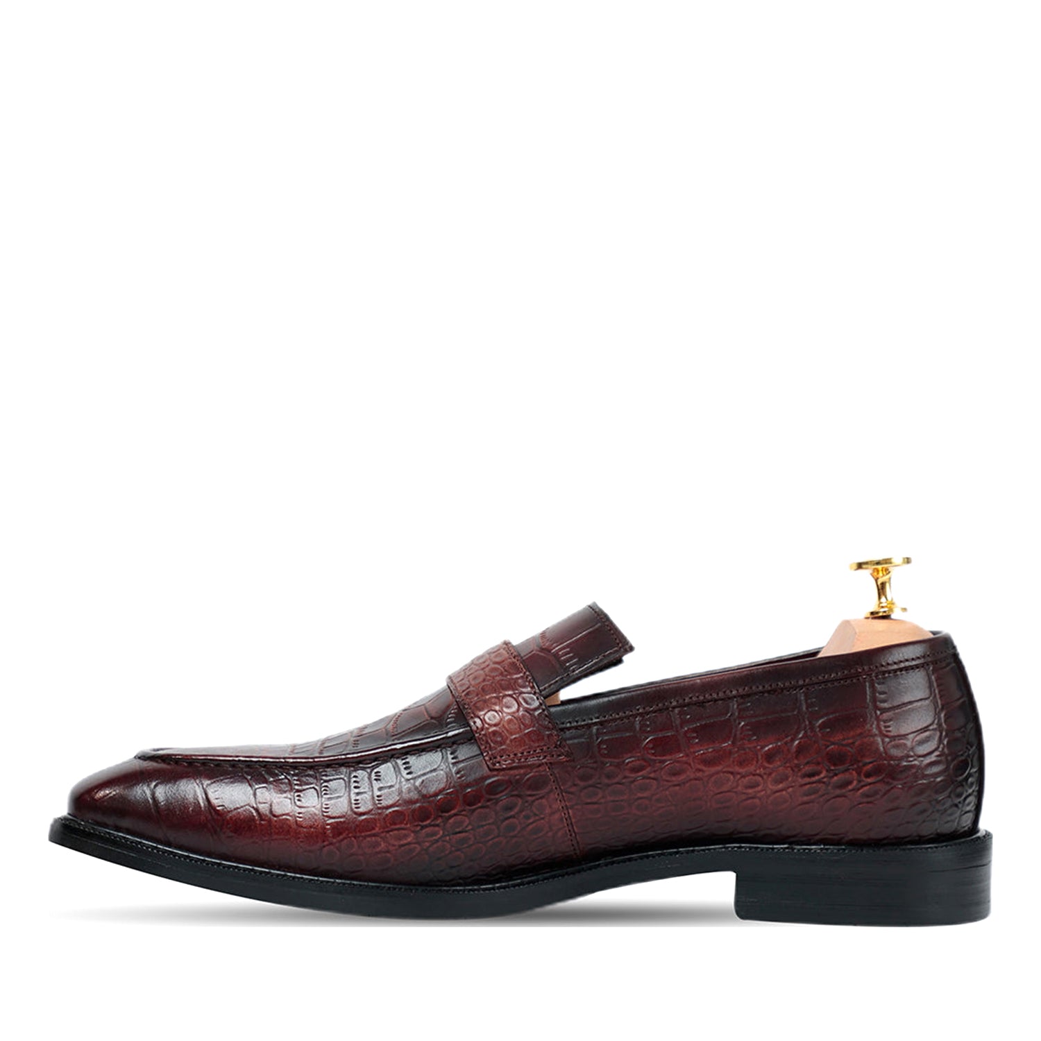 Azure Croco Coffee Monk Strap Loafers