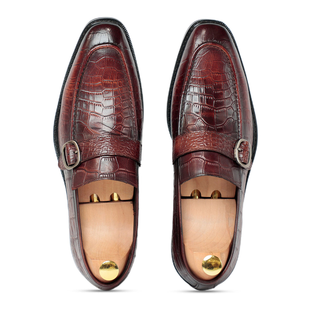 Azure Croco Coffee Monk Strap Loafers