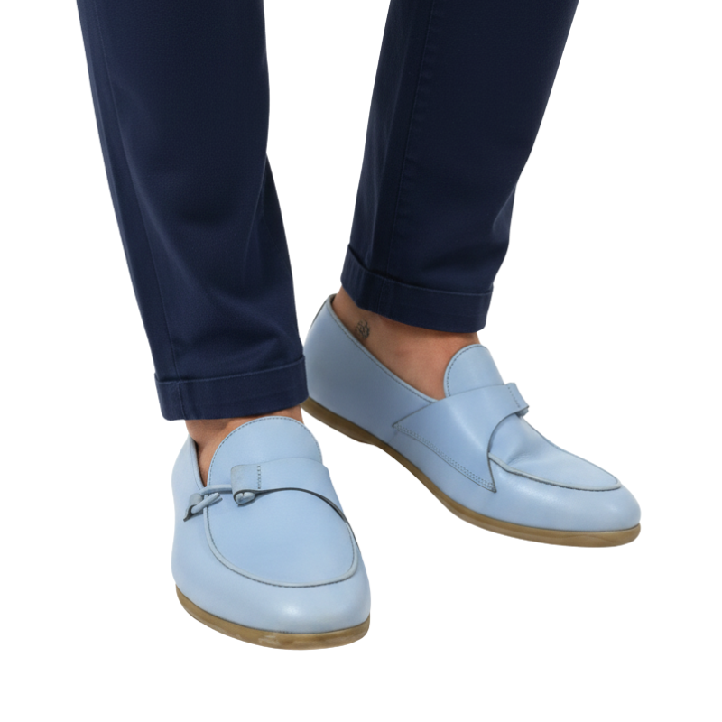 Azure Grace Buckle Leather Loafers