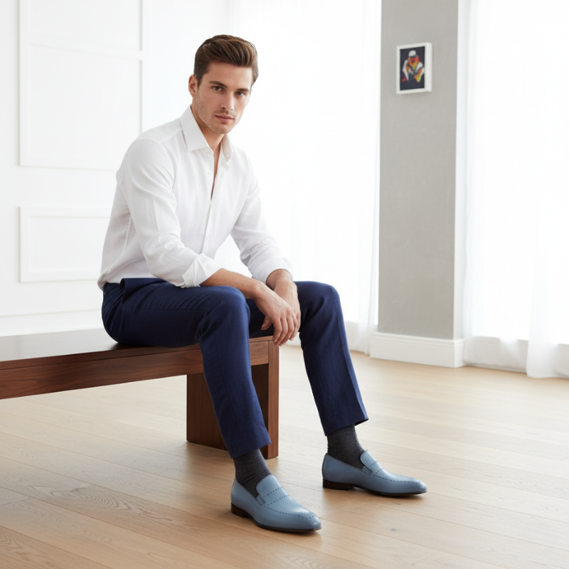 Azure Grace Leather Santorini Mist Loafer