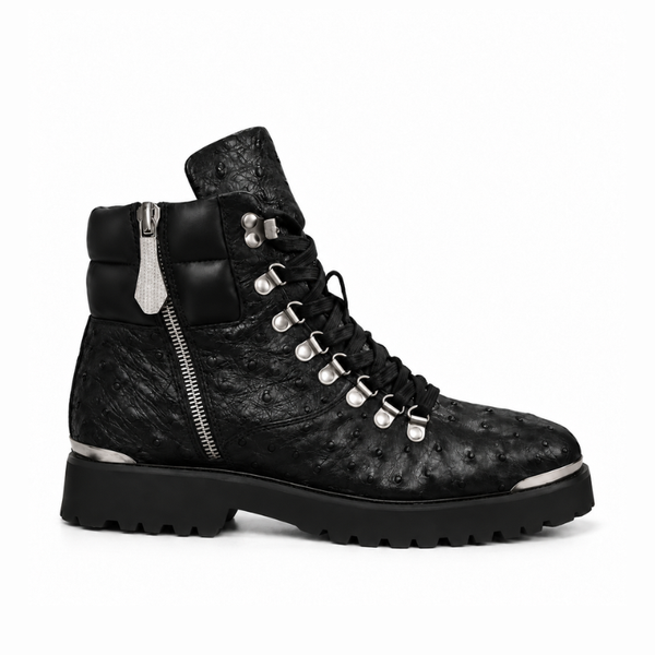 BIKER BOOTS IN OSTRICH - Black