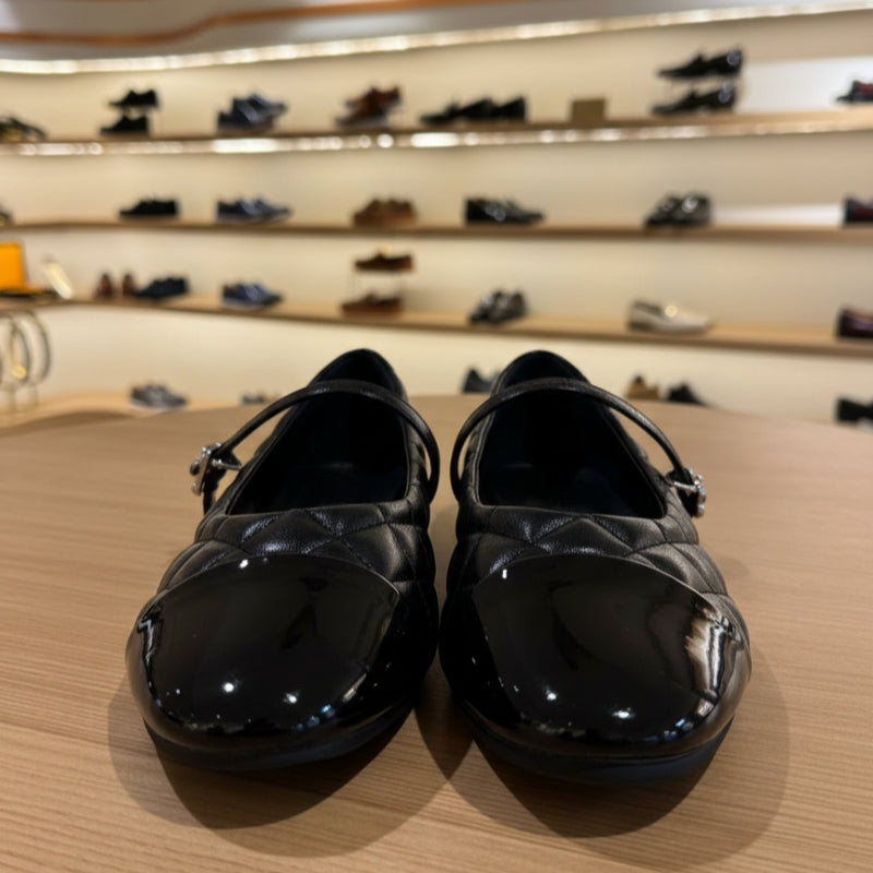 Quilted Patent Mary Jane Ballet Flats