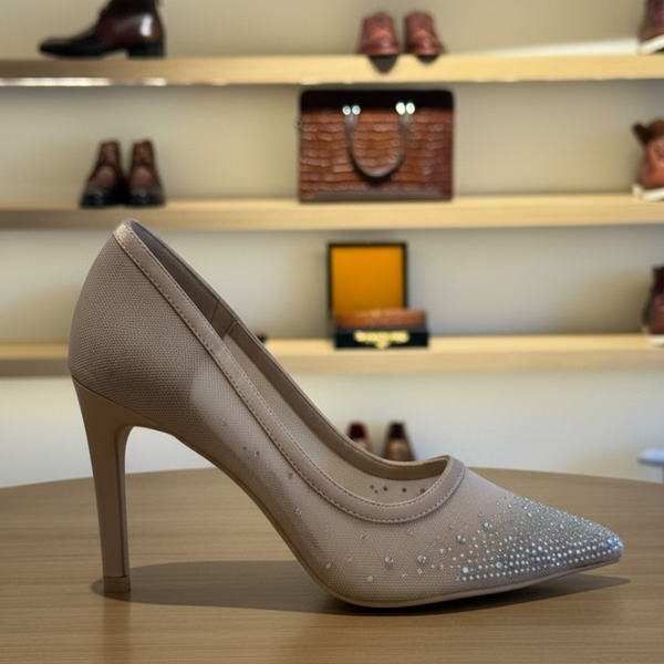 Luxury Crystal Pointed Toe Pumps High Heel - BEIGE