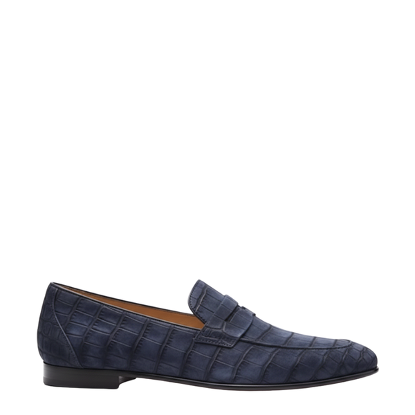 Baron Croc Textured Suede Loafer - Blue
