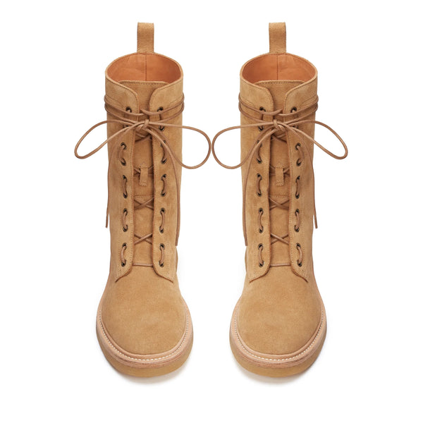 Lorenzo Combat Boot Suede Leather - Brown
