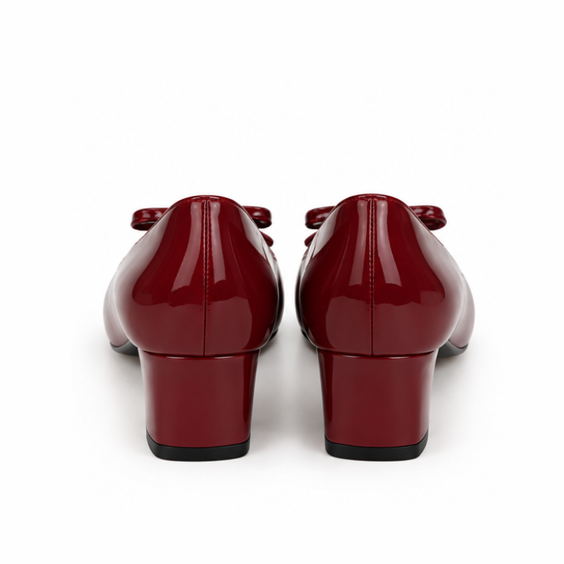 Bow Detail Patent Block Heel Pumps