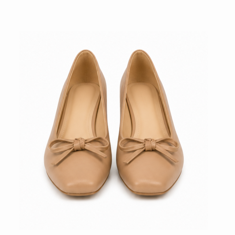 Bow Detail Patent Block Heel Pumps