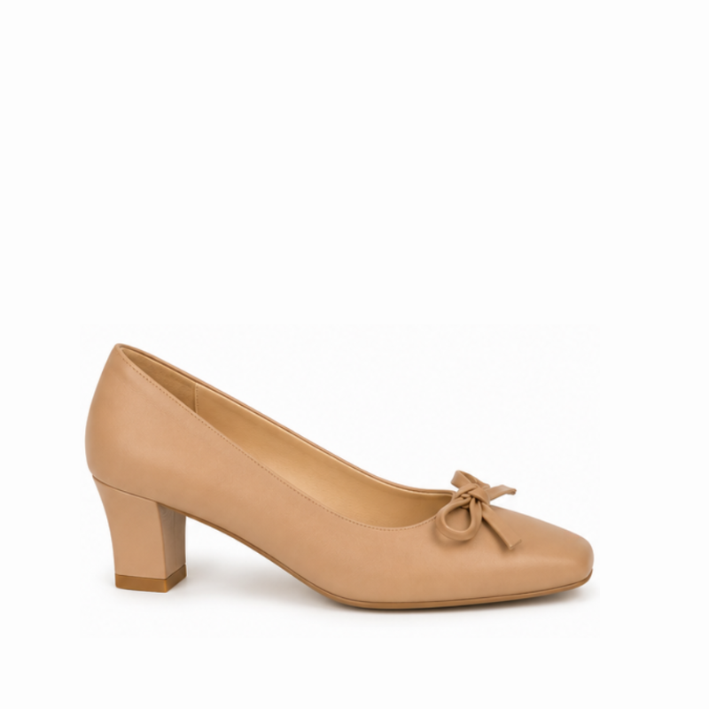 Bow Detail Patent Block Heel Pumps