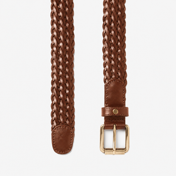 Men Pliancy Leather Braided Belt - Brown