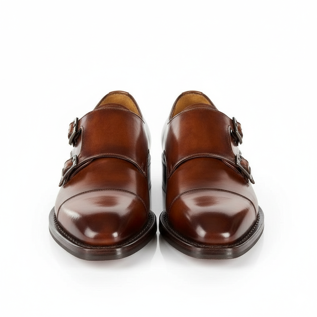 Men Cap Toe Leather Double MonkStraps Shoes