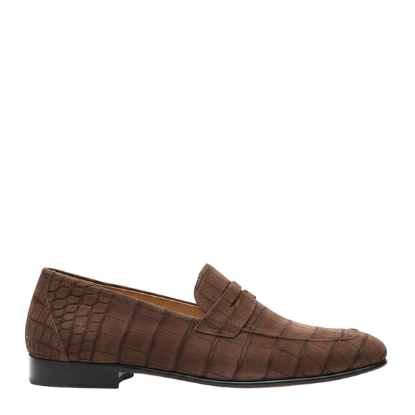 Baron Croc Textured Suede Loafer - Brown