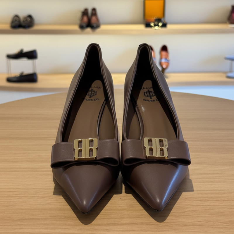 Italian Pointed Closed-toe Bow Kitten Heeled