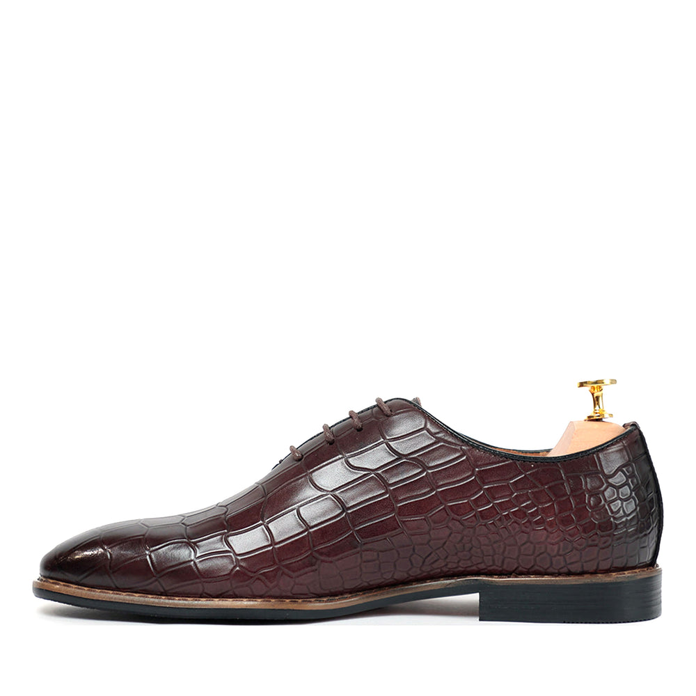 Croco Leather Solid Lace Up Oxford Shoes