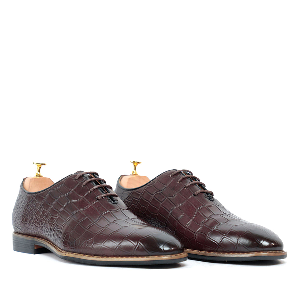 Croco Leather Solid Lace Up Oxford Shoes