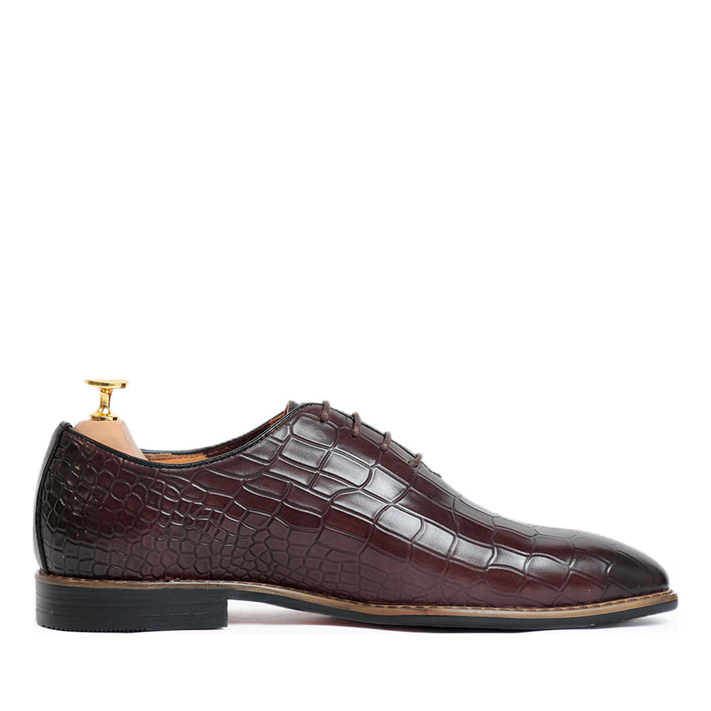 Croco Leather Solid Lace Up Oxford Shoes