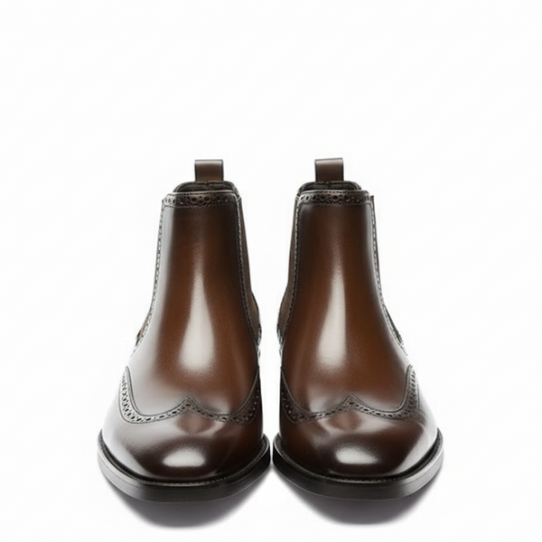 Men Polished Leather Wingtip Chelsea Boots