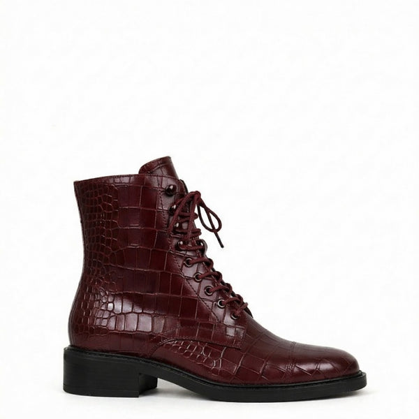 Croco Leather Lace Up High Ankle Boot