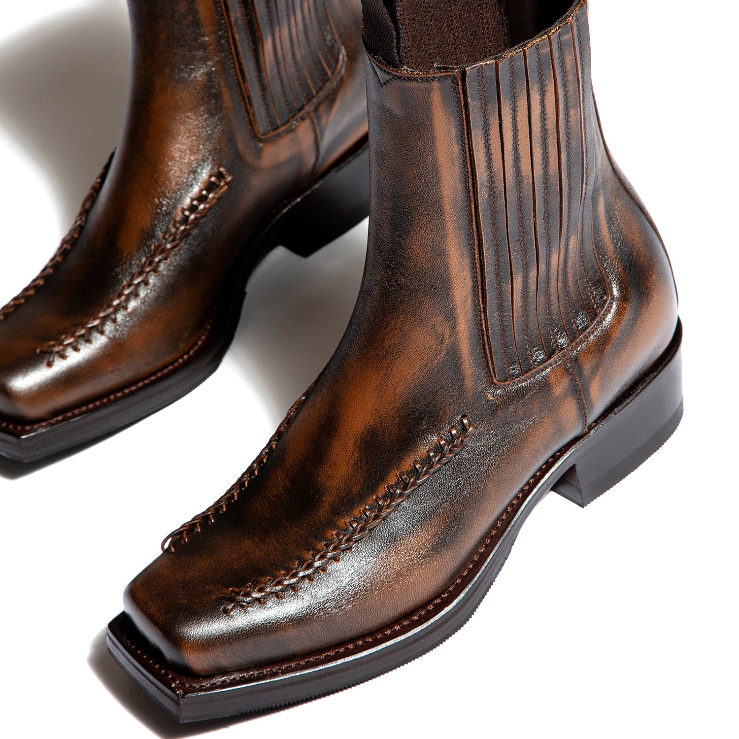 Men's Square-Toe Brown  Braided Detail Chelsea Boot