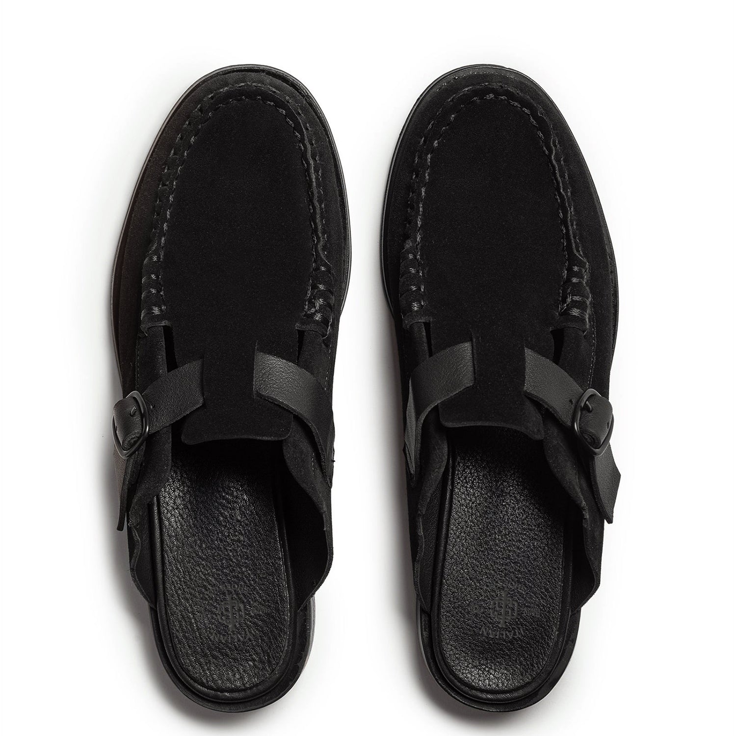 Men's Black Buckle-strap Mule Loafer