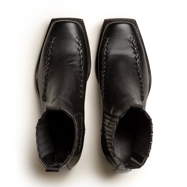 Men s Square Toe Braided Detail Chelsea Boot - Black