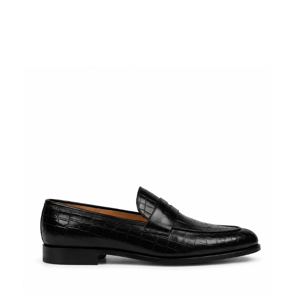 Castello Croco Leather Penny Loafers - Black