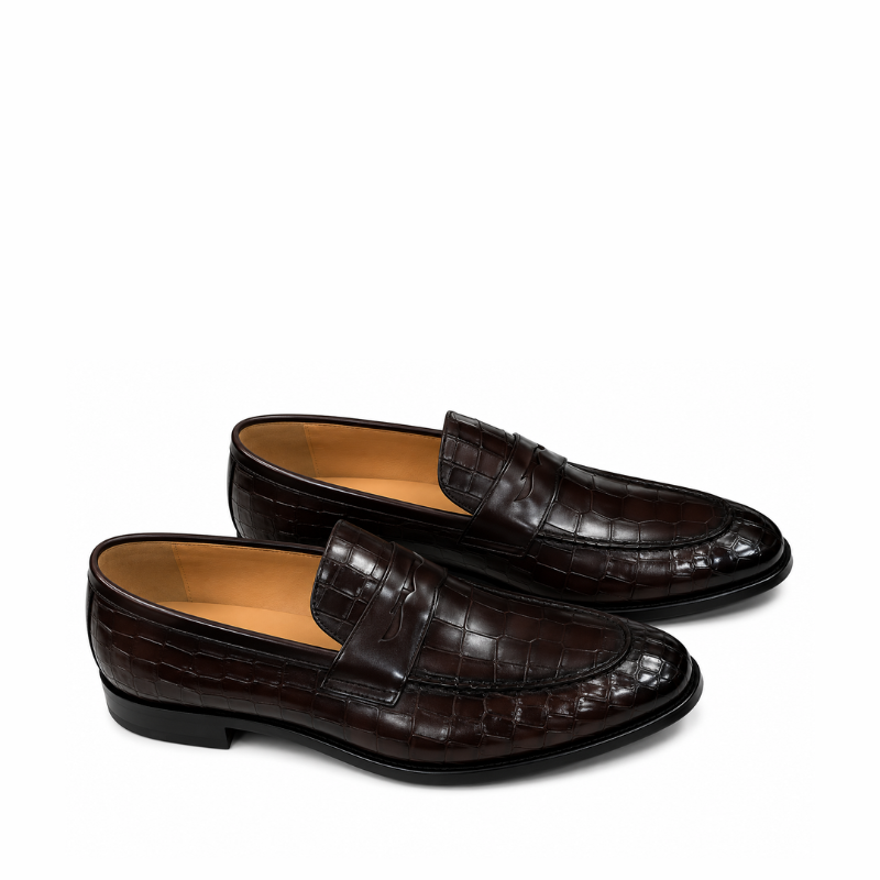 Castello Croco Leather Penny Loafers