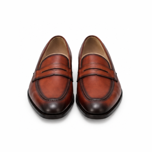 Castello Mahogany Burnished Penny Loafers