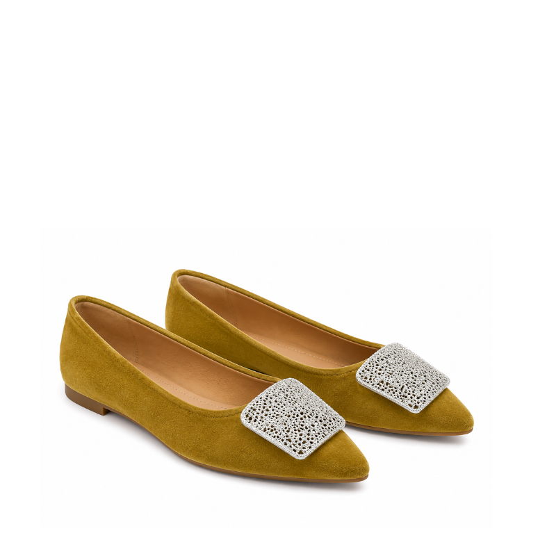 Celeste Crystal Buckle Pointed Flats