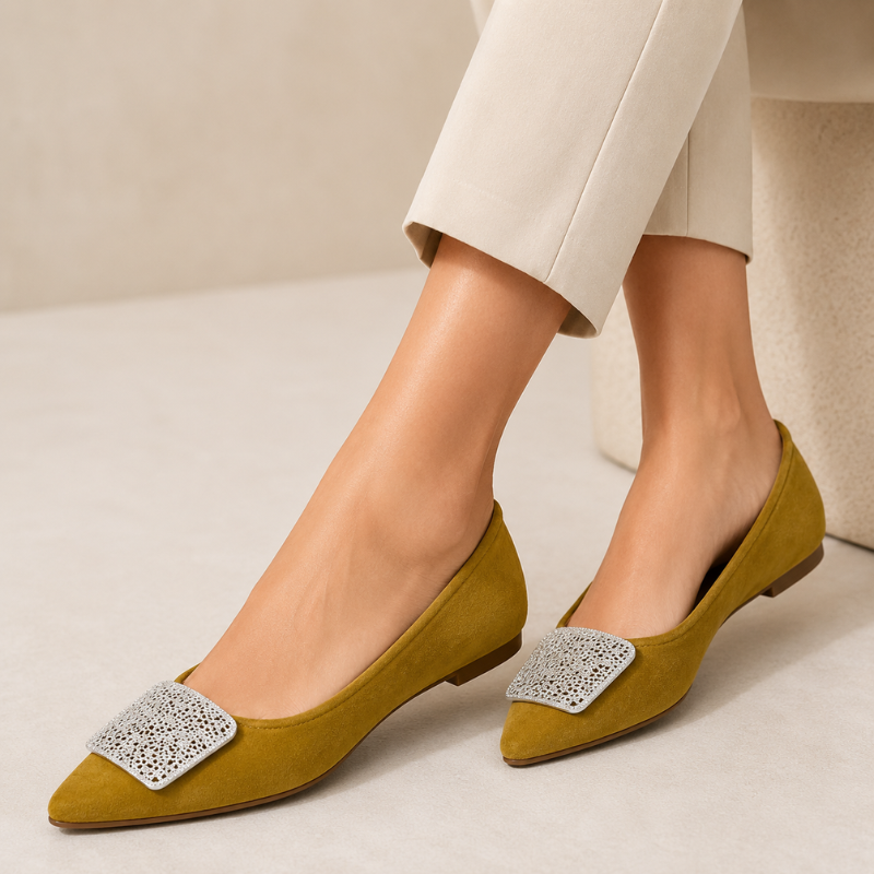 Celeste Crystal Buckle Pointed Flats
