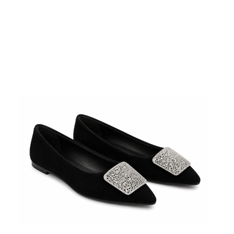 Celeste Crystal Buckle Pointed Flats