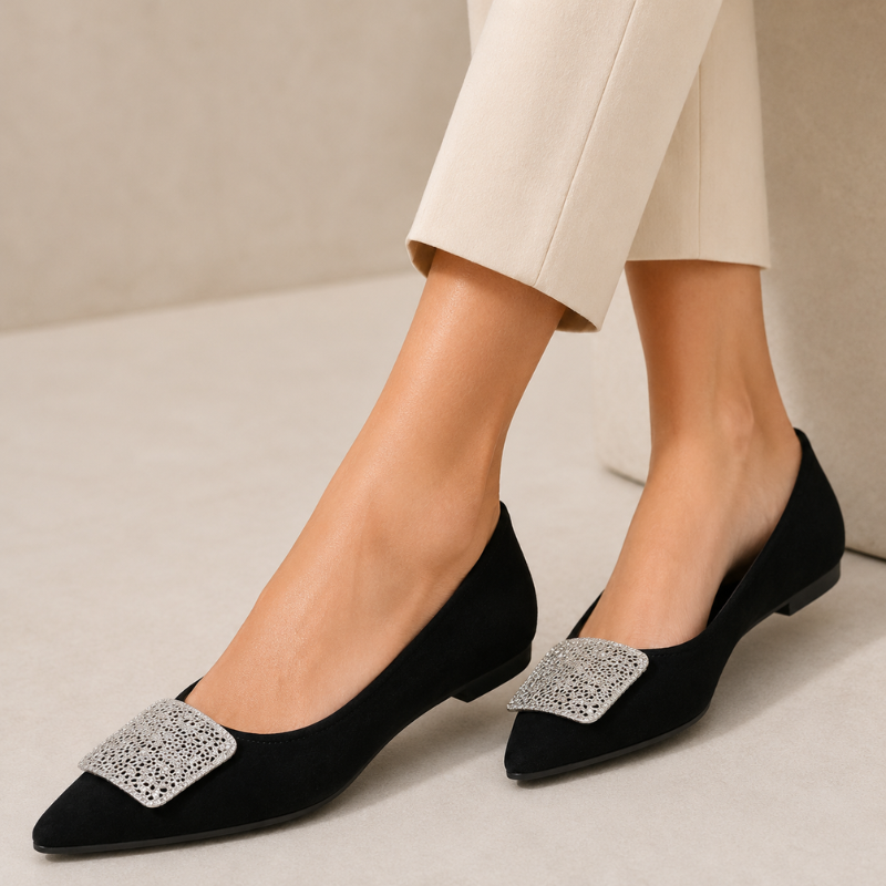 Celeste Crystal Buckle Pointed Flats