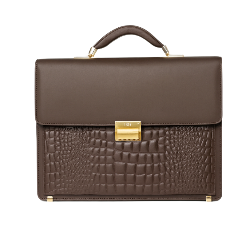 Italian Textured Milano Crest Lock Closure Briefcase