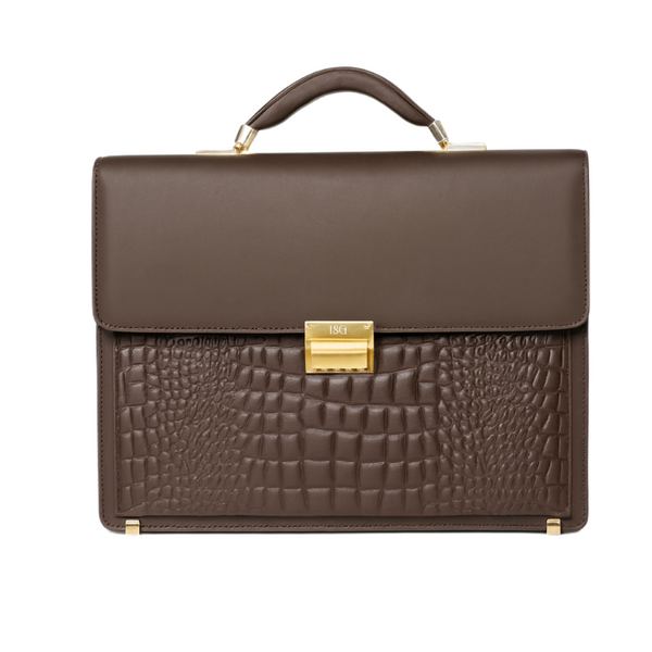Italian Textured Milano Crest Lock Closure Briefcase
