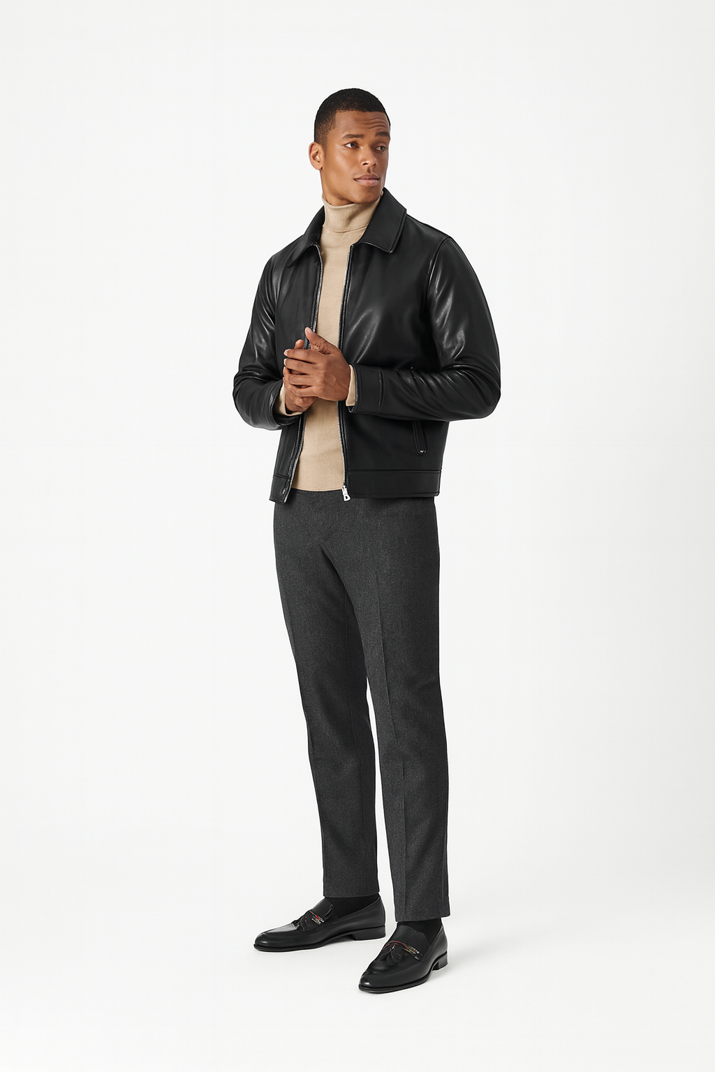 Black Leather Web Detailed Loafers