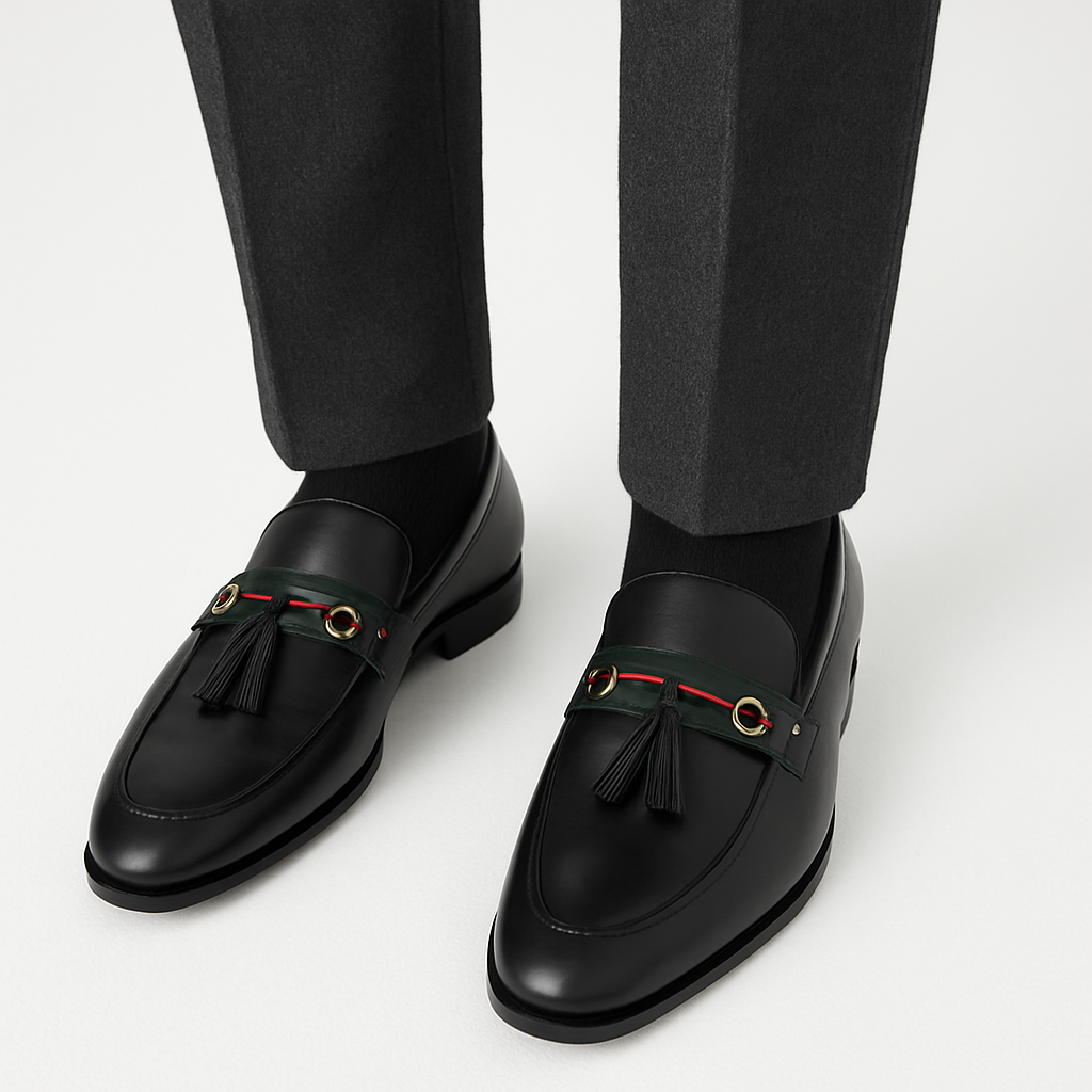 Leather Web Detailed Loafers