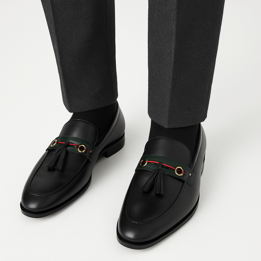 Leather Web Detailed Loafers