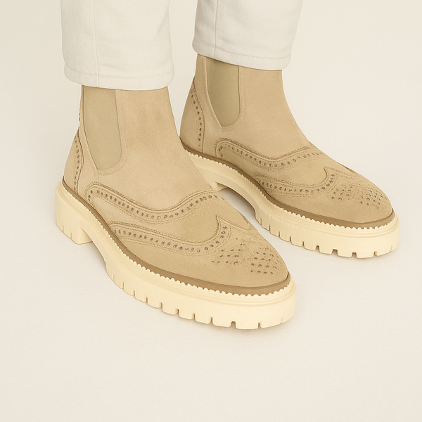 Italian Suede Leather Beige Chelsea Ankle Boot