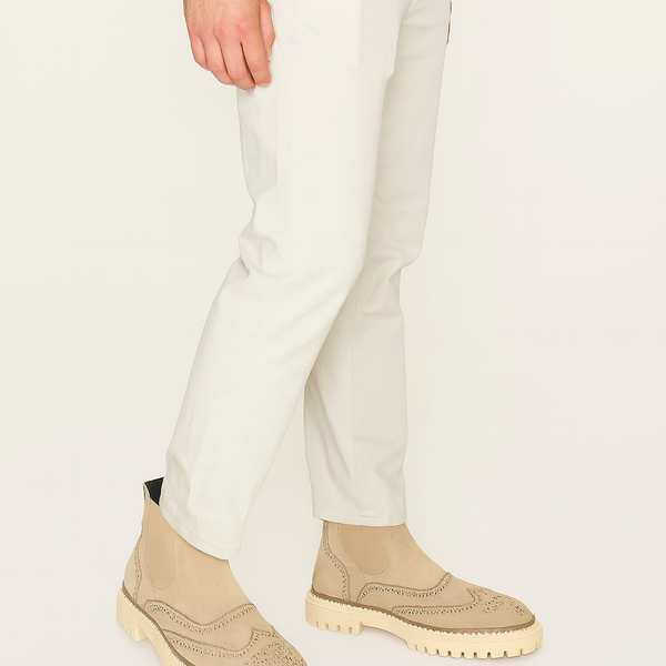 Italian Suede Leather Beige Chelsea Ankle Boot