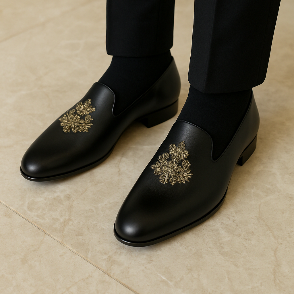 Mens Embroidered Round Toe Slip on Mojaris