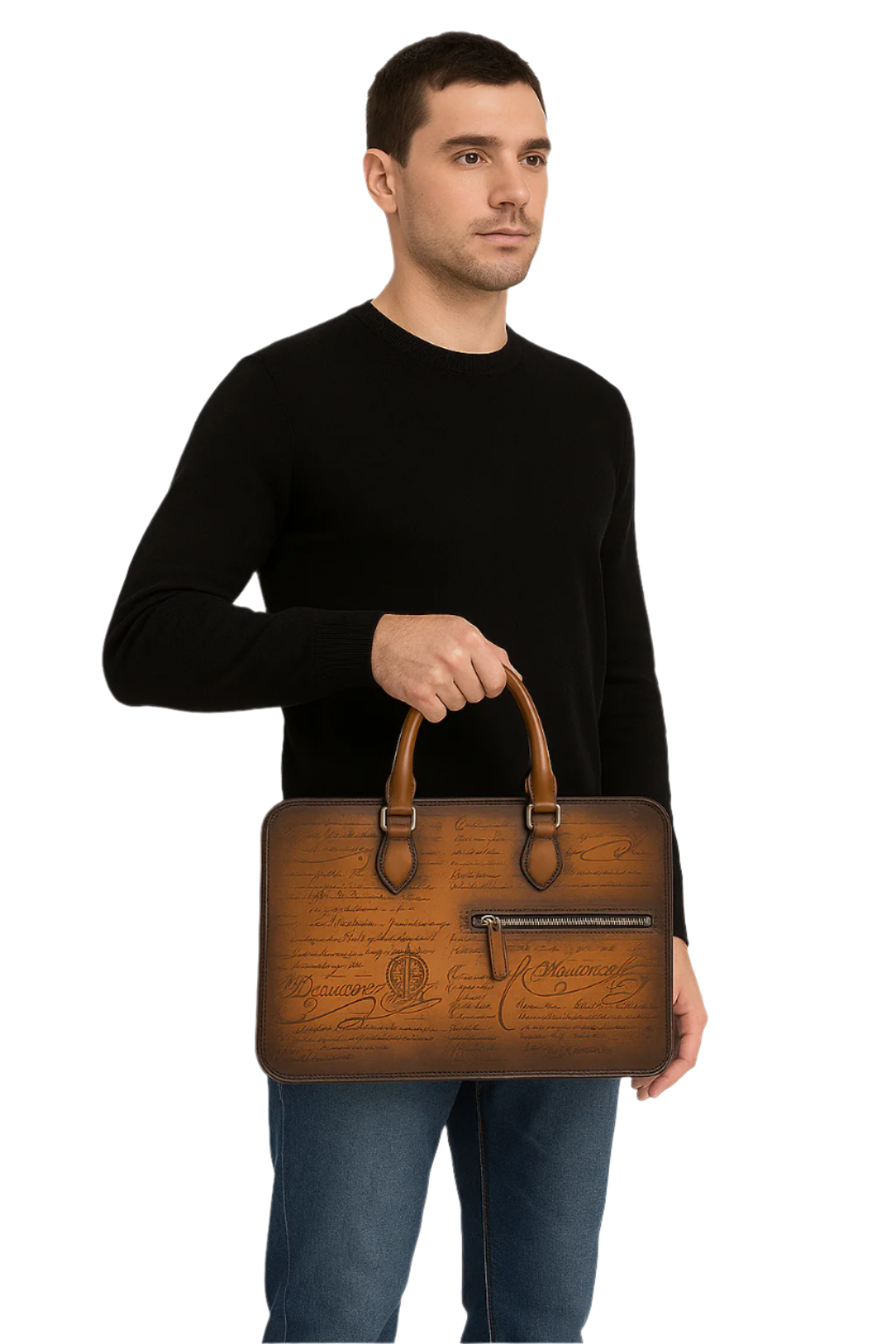 Men's Handcrafted Printed Leather Briefcase