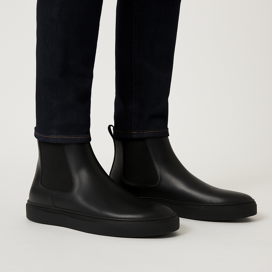 Classic Chelsea Round Toe Leather Ankle Boots