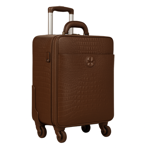Premium Crocodile and Alligator Leather Trolley Travel Bag - Brown