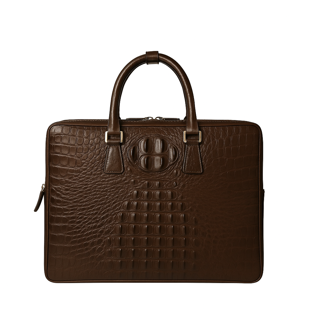 Luxury Croco Leather Brown Men s Luxury Briefcase Casual Bag