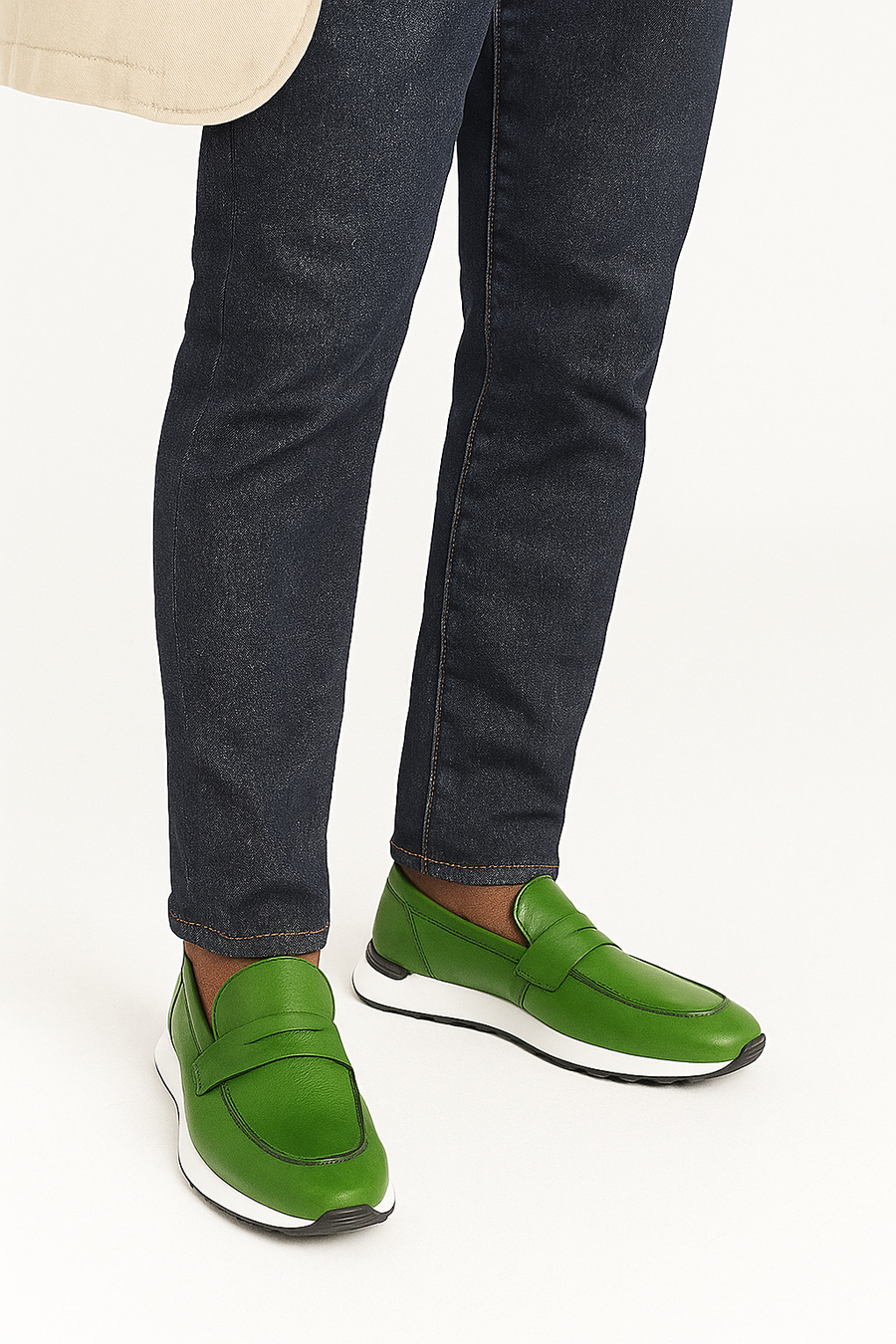 Olive Green Leather Men s Loafers