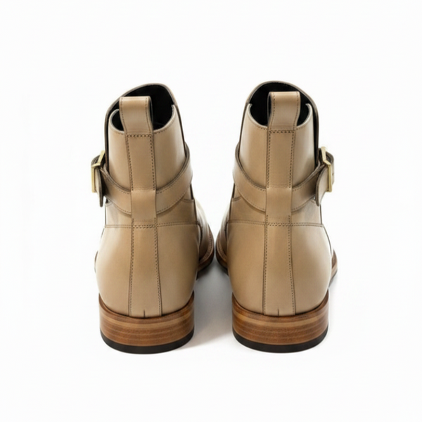 Classic Sophistication Gold Buckle Rounded Toe Leather Boots